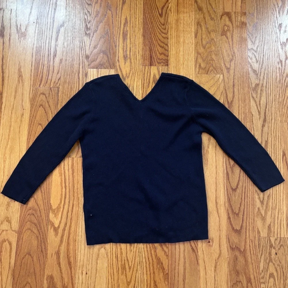 Jones Wear Sport Womens Navy Blue Ribbed‎ Knit V-Neck 100% Cotton Sweater Large